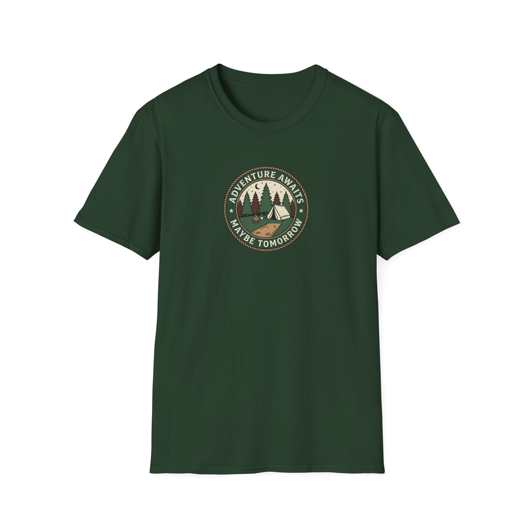 Adventure Awaits Maybe Tomorrow T-Shirt | Camping Patch Graphic