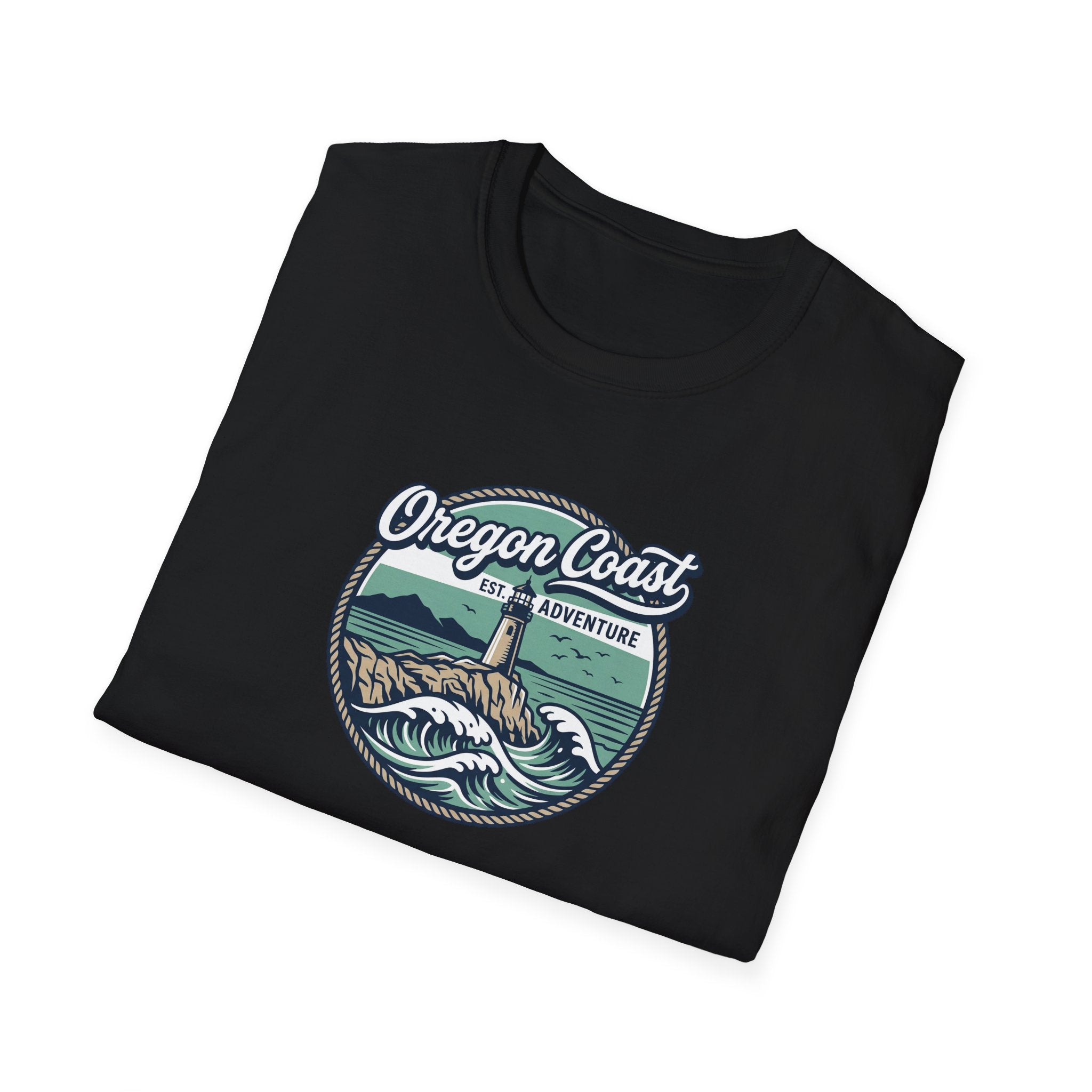 Oregon Coast Lighthouse Waves T-Shirt | Coastal Sunset Badge