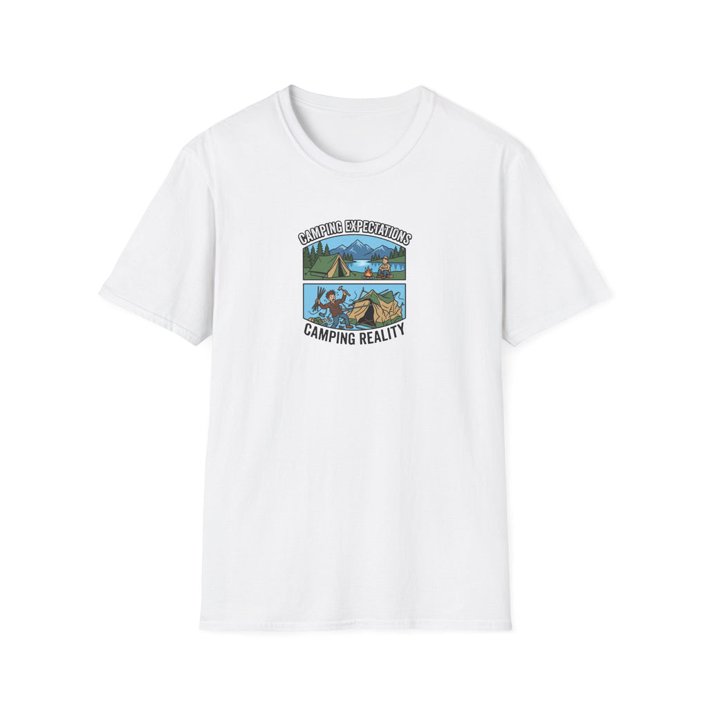 Camping Reality T-Shirt | Scenic Tent, Lake, Mountains Outdoor Adventure