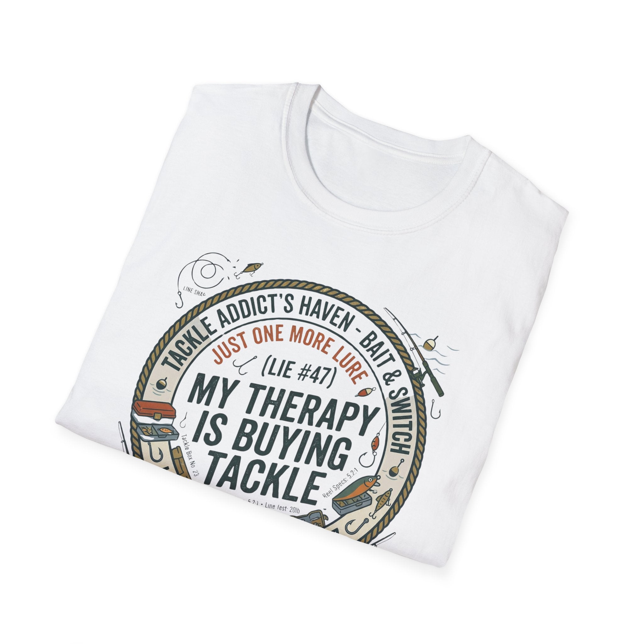 My Therapy Is Buying Tackle Fishing T-Shirt | Fishing Rod Reel Bait Angler Tee