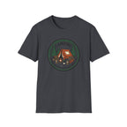 Camping Campfire Tent Graphic T-Shirt | Outdoor Adventure Cabin Design