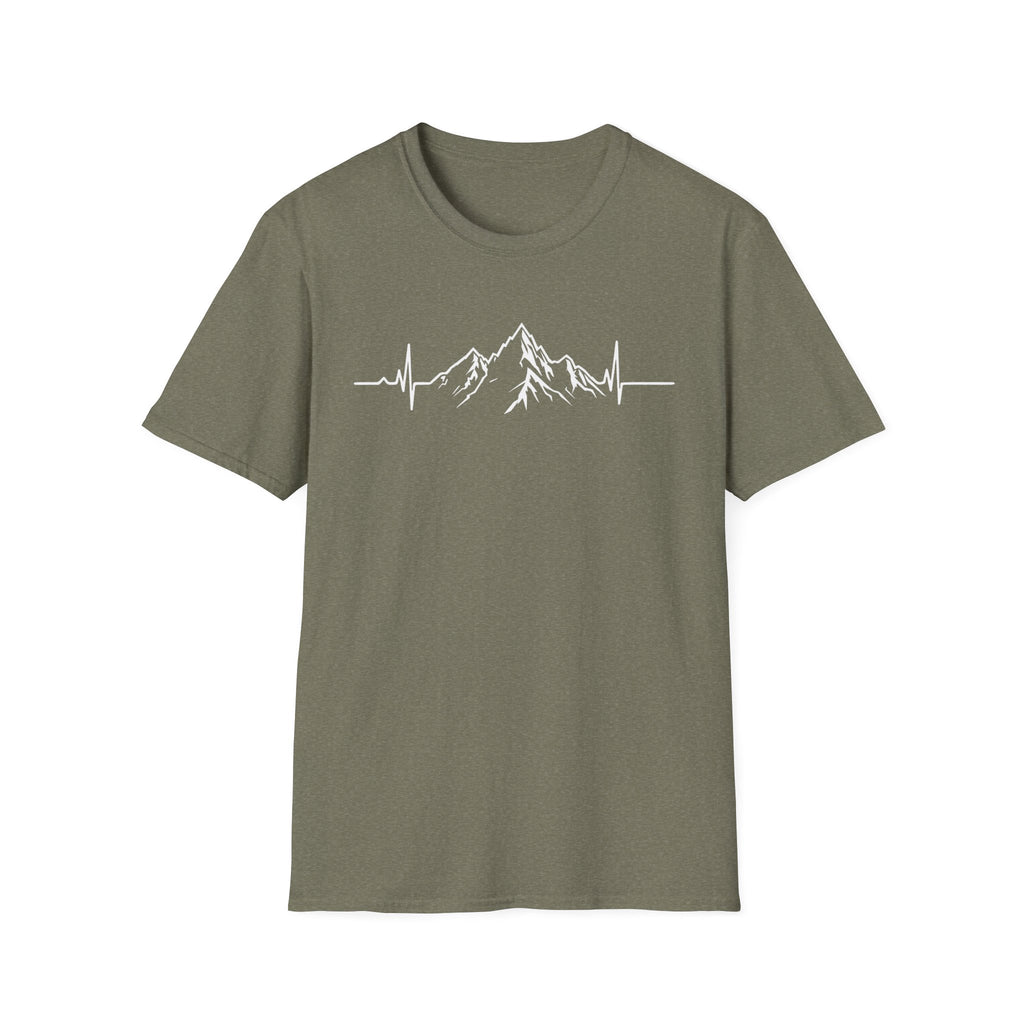 Mountain Heartbeat T-Shirt — Minimalist Mountain ECG Tee for Hikers & Outdoor Lovers