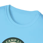Camp Life Tent and Trees T-Shirt | Retro Outdoors Camper Badge