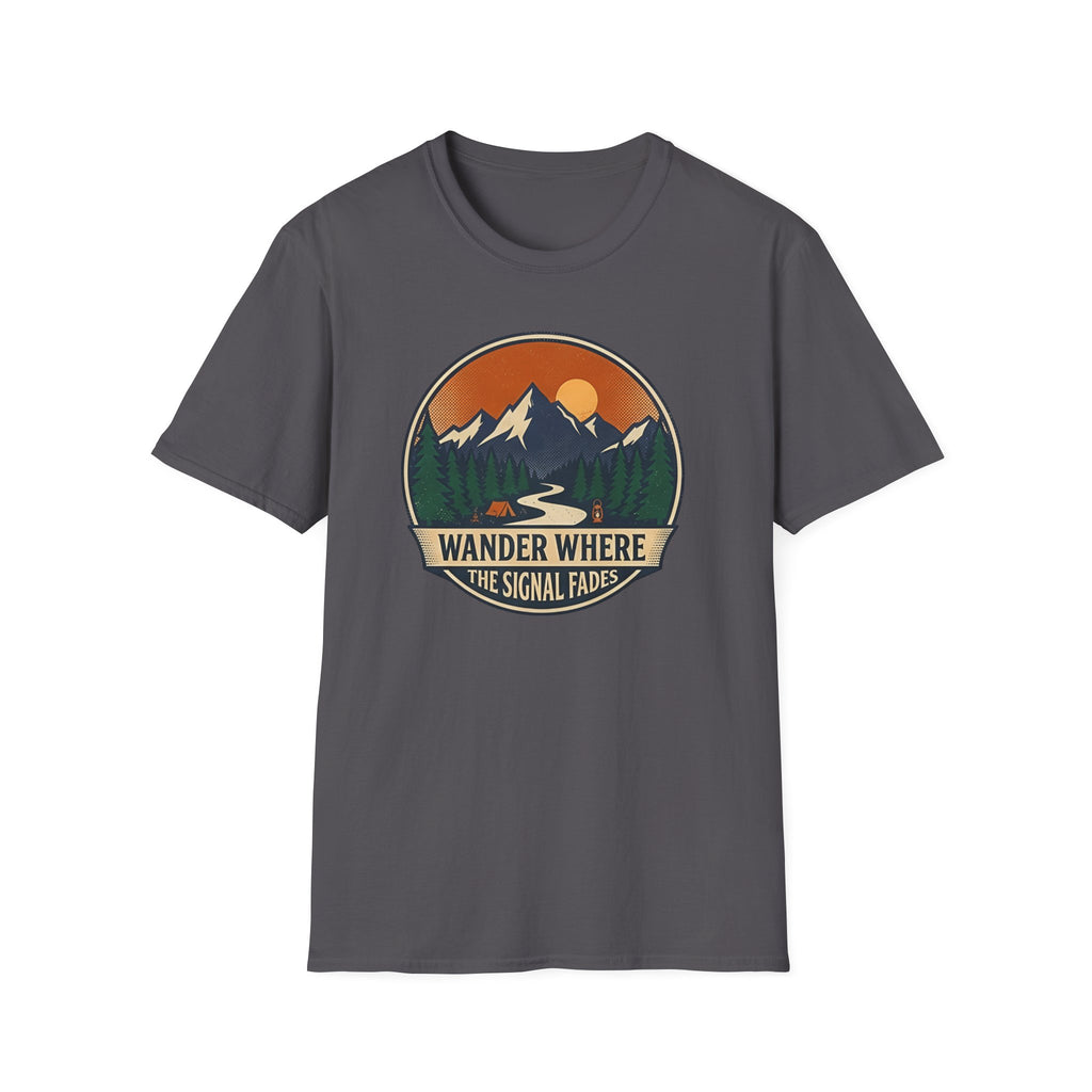 Wander Where The Signal Fades T-Shirt | Mountain Sunset Camping Design