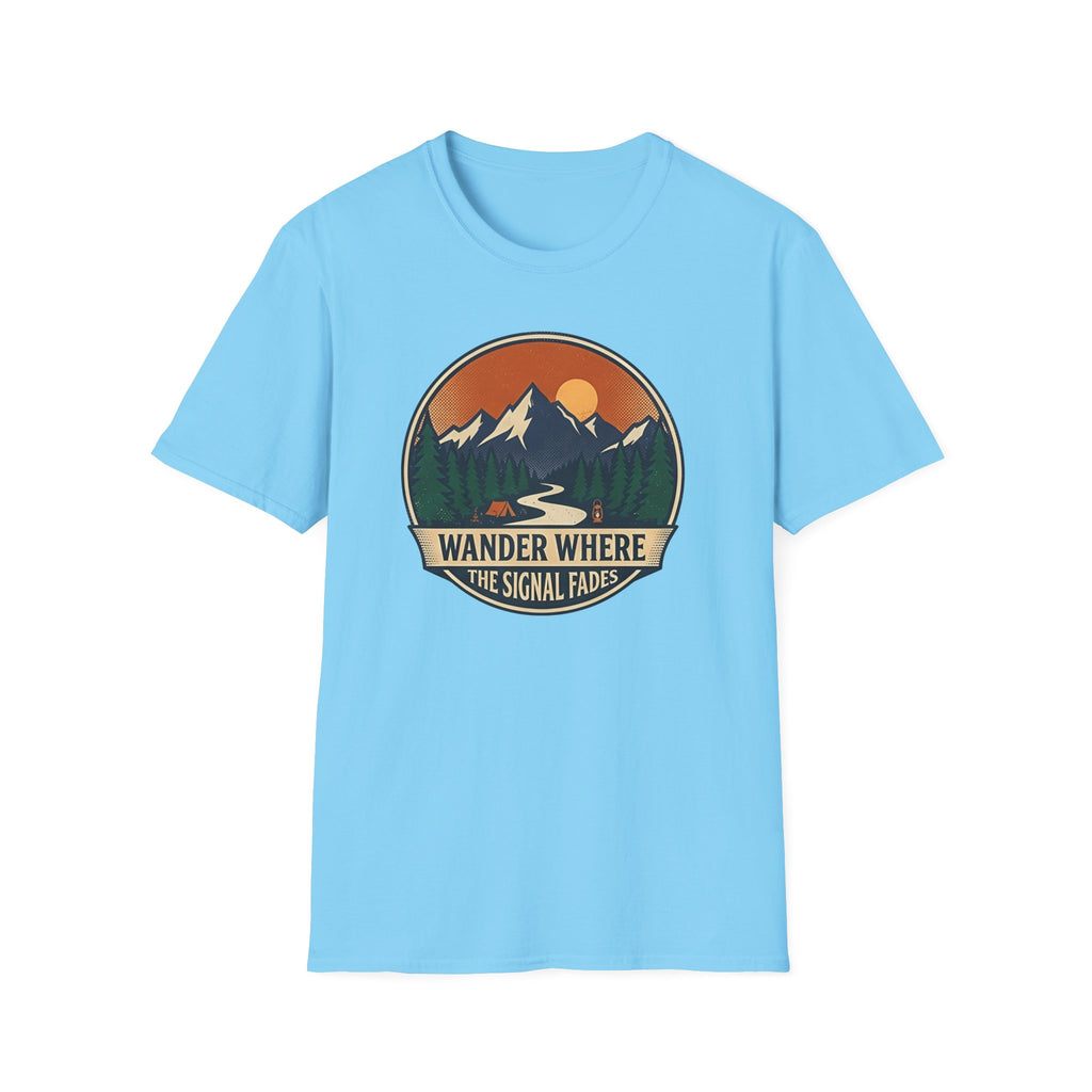Wander Where The Signal Fades T-Shirt | Mountain Sunset Camping Design