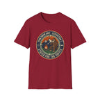 Stayed for the Coffee mountain camping badge T-Shirt | coffee hiking logo