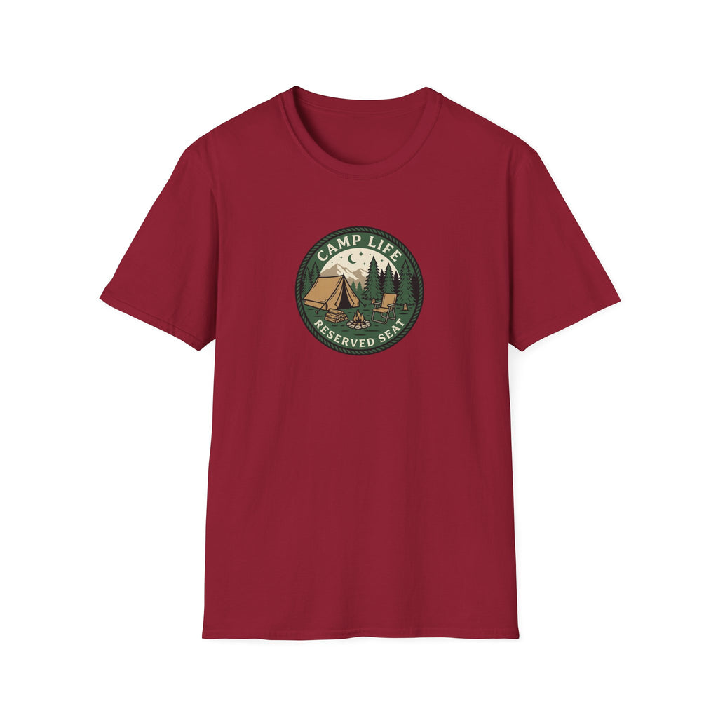 Camp Life Tent and Trees T-Shirt | Retro Outdoors Camper Badge
