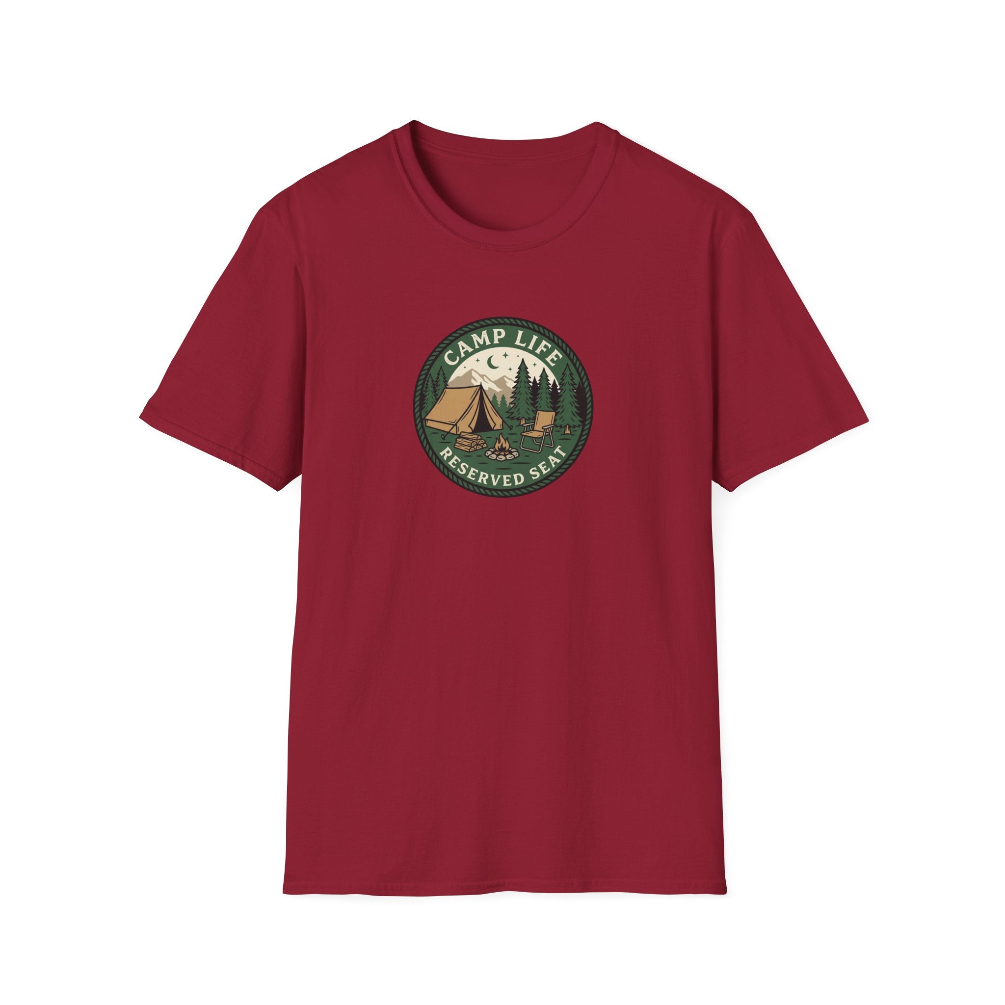 Camp Life Tent and Trees T-Shirt | Retro Outdoors Camper Badge