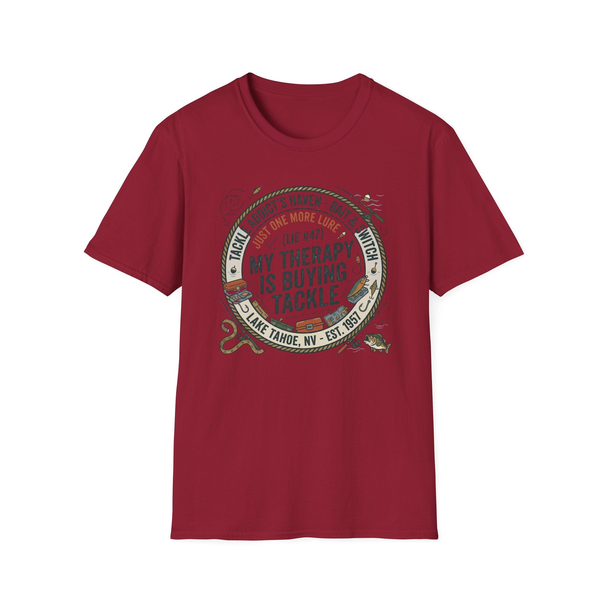 My Therapy Is Buying Tackle Fishing T-Shirt | Fishing Rod Reel Bait Angler Tee