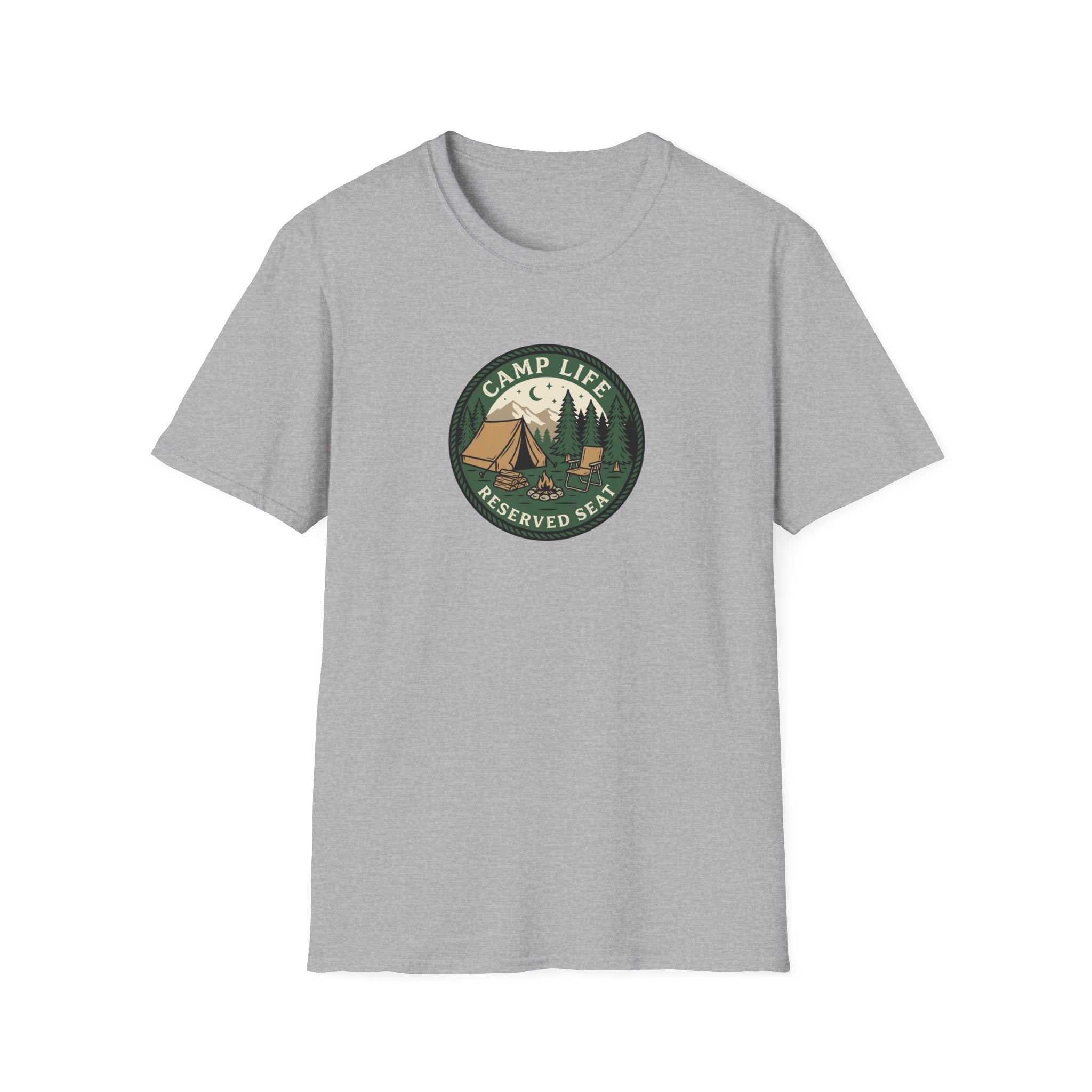 Camp Life Tent and Trees T-Shirt | Retro Outdoors Camper Badge