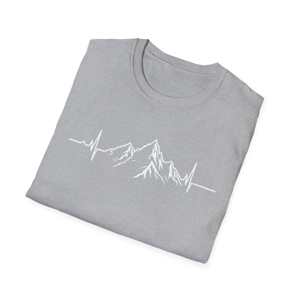 Mountain Heartbeat T-Shirt — Minimalist Mountain ECG Tee for Hikers & Outdoor Lovers