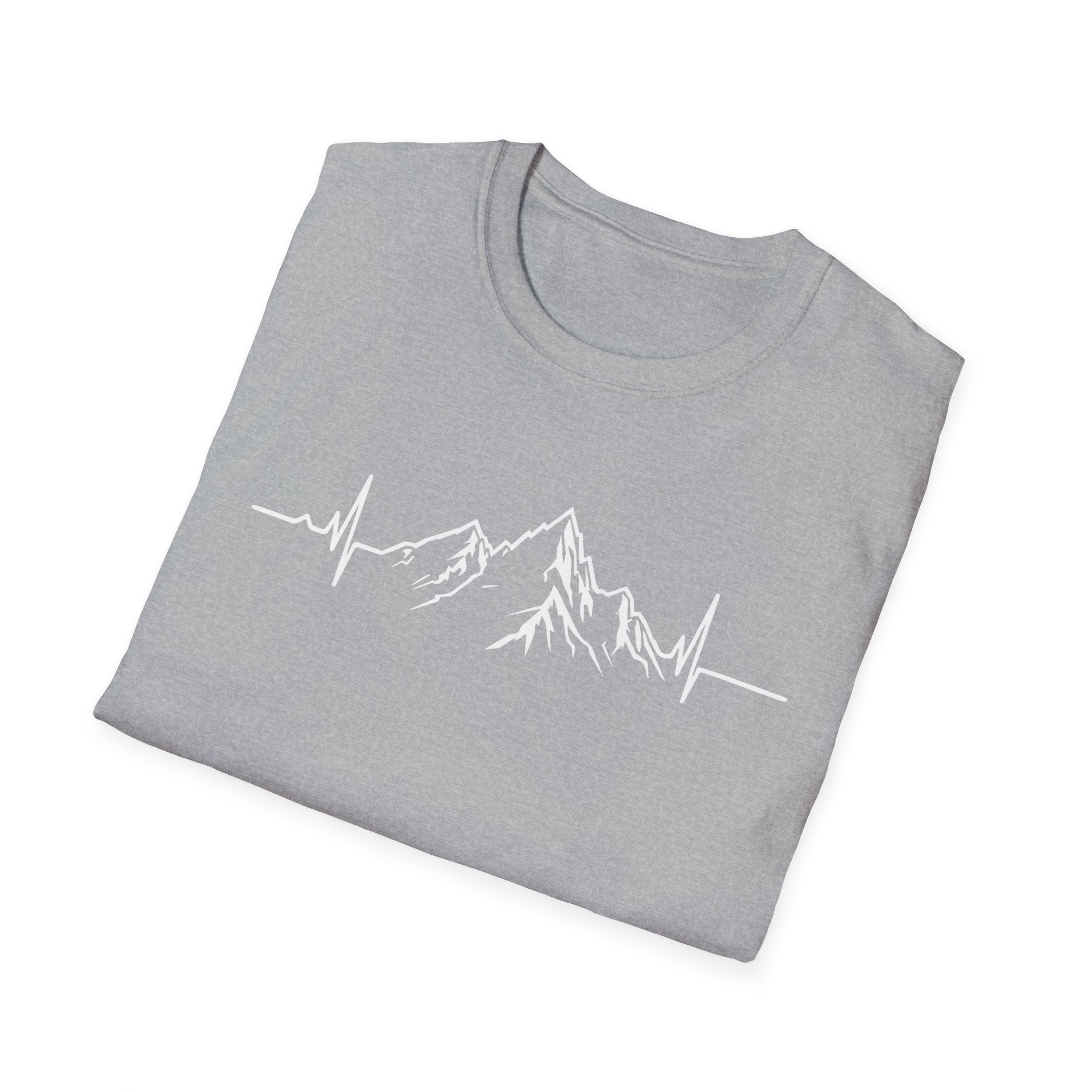 Mountain Heartbeat T-Shirt — Minimalist Mountain ECG Tee for Hikers & Outdoor Lovers
