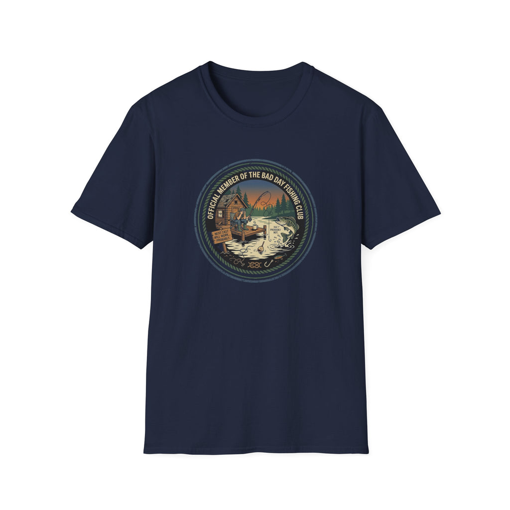 Retro Fishing Camp badge T-Shirt | Lake Sunset Outdoor Graphic