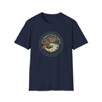 Retro Fishing Camp badge T-Shirt | Lake Sunset Outdoor Graphic