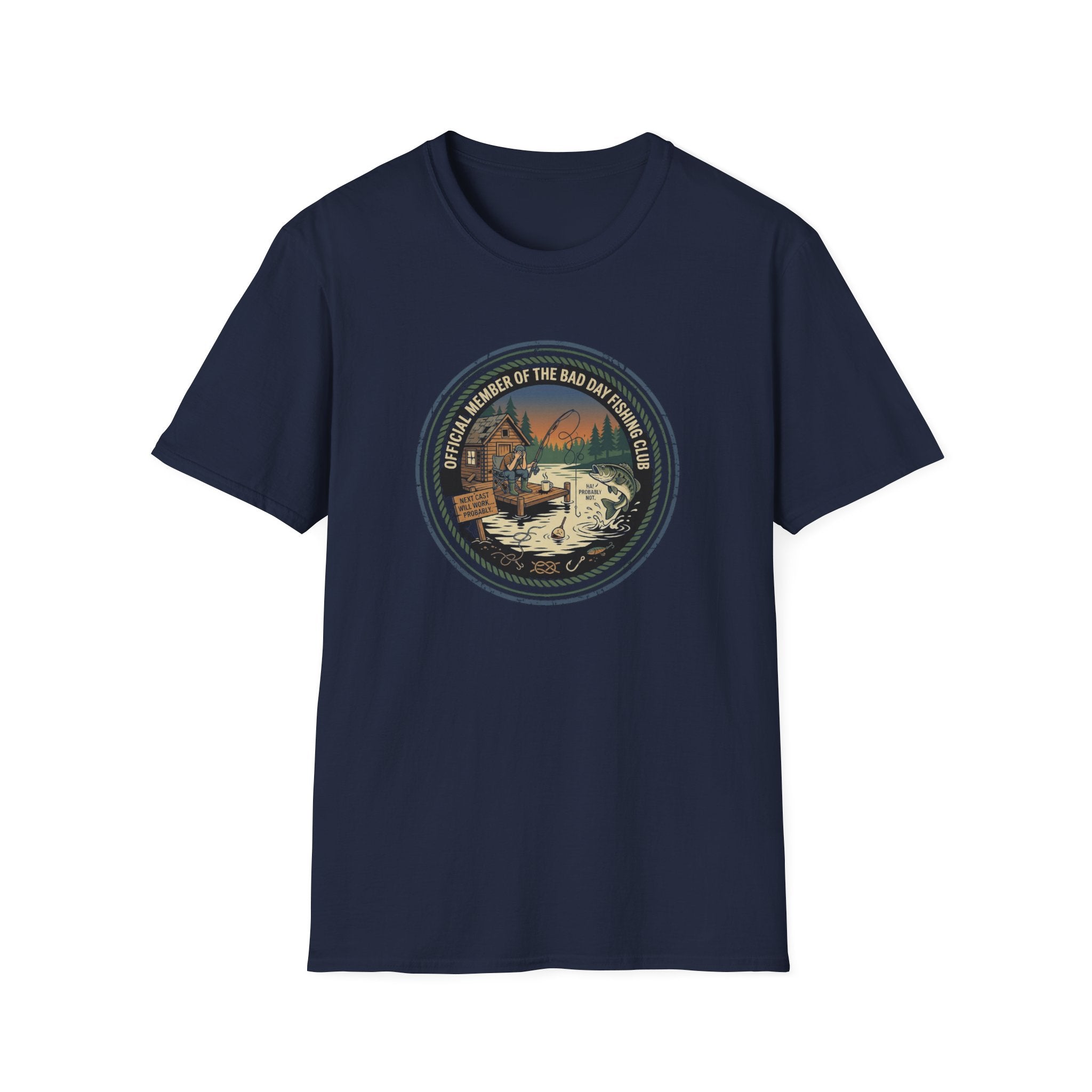 Retro Fishing Camp badge T-Shirt | Lake Sunset Outdoor Graphic
