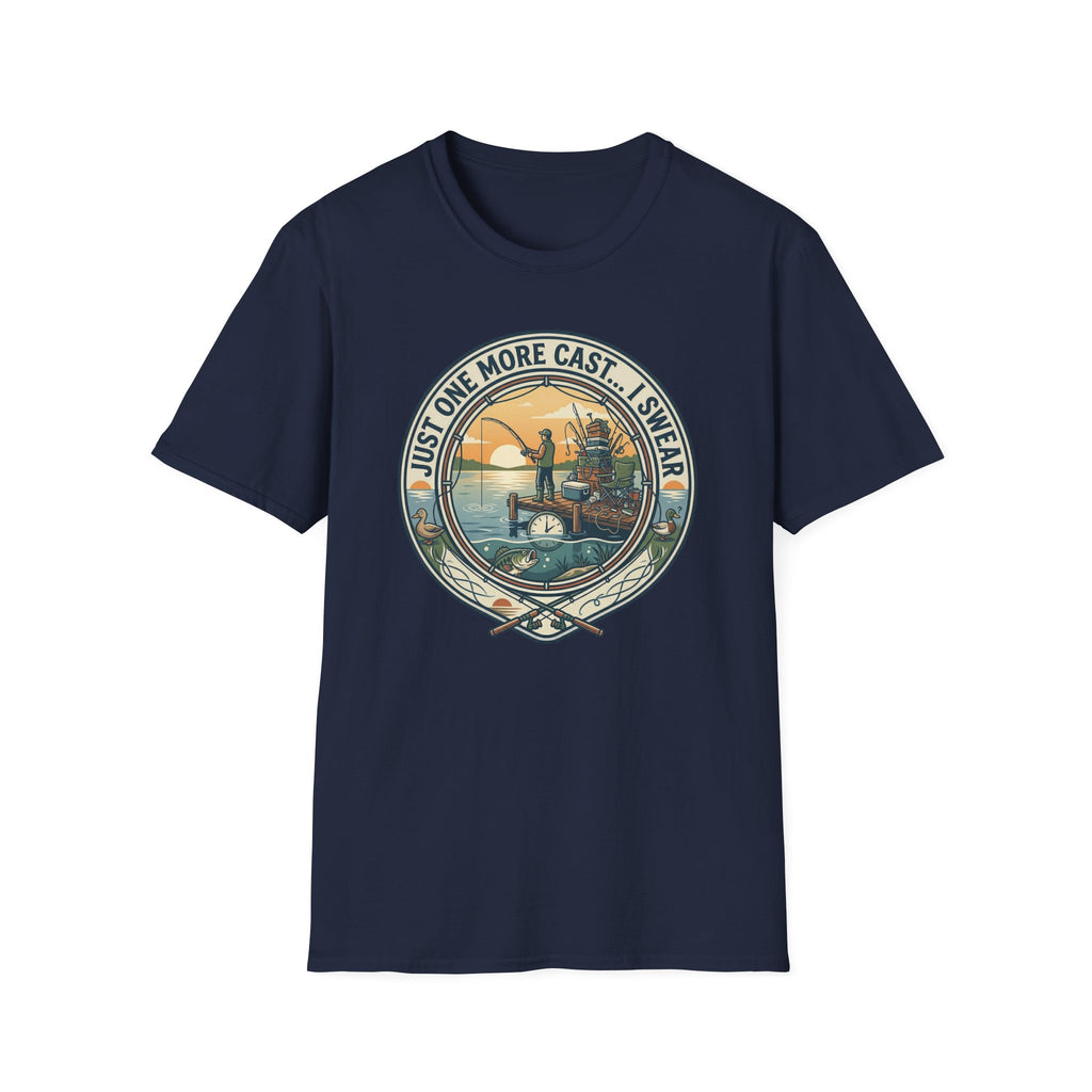 Just One More Cast Fishing T-Shirt | Retro Sunset Angler Design