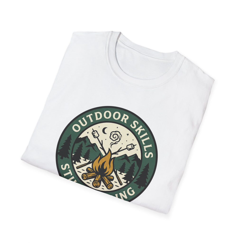 Outdoor Skills Still Pending T-Shirt | Camping Campfire Graphic Shirt