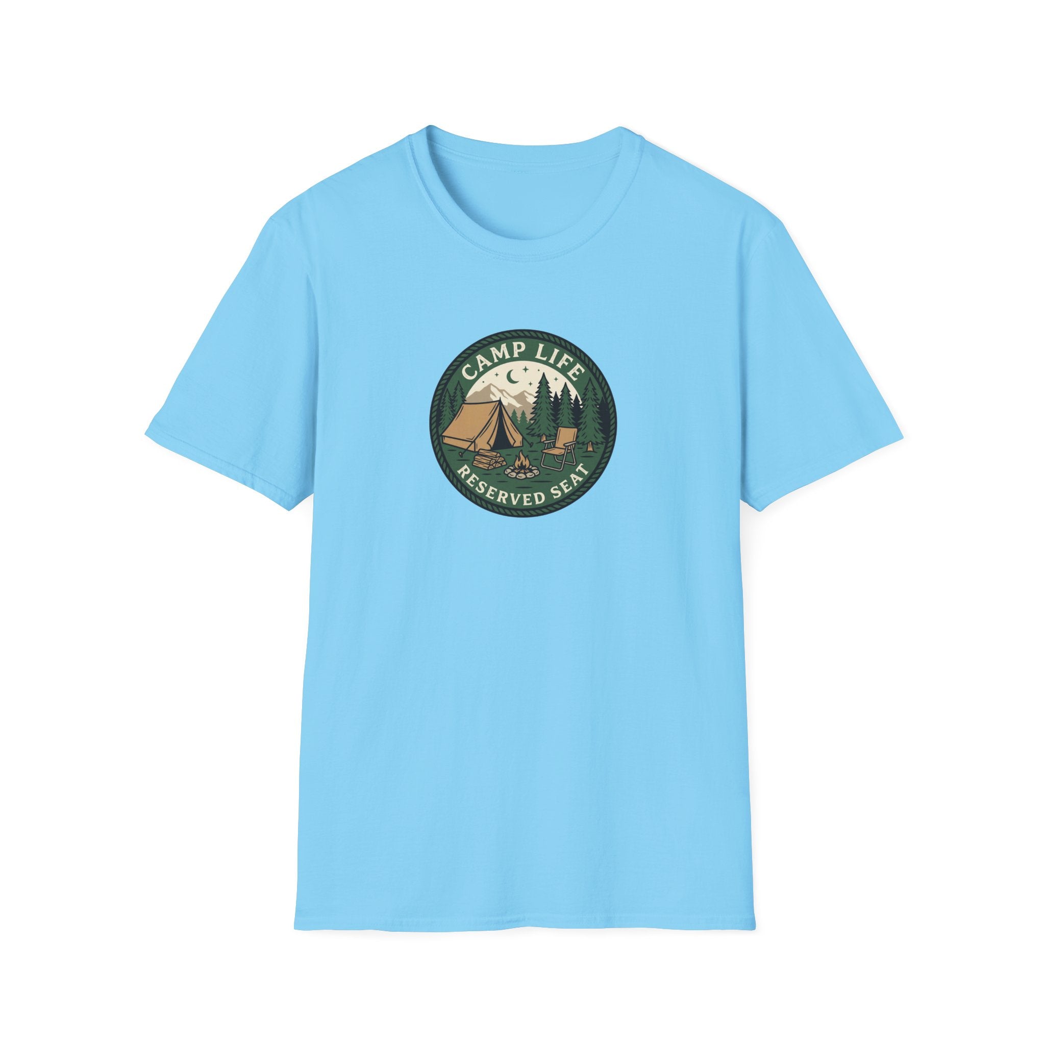 Camp Life Tent and Trees T-Shirt | Retro Outdoors Camper Badge