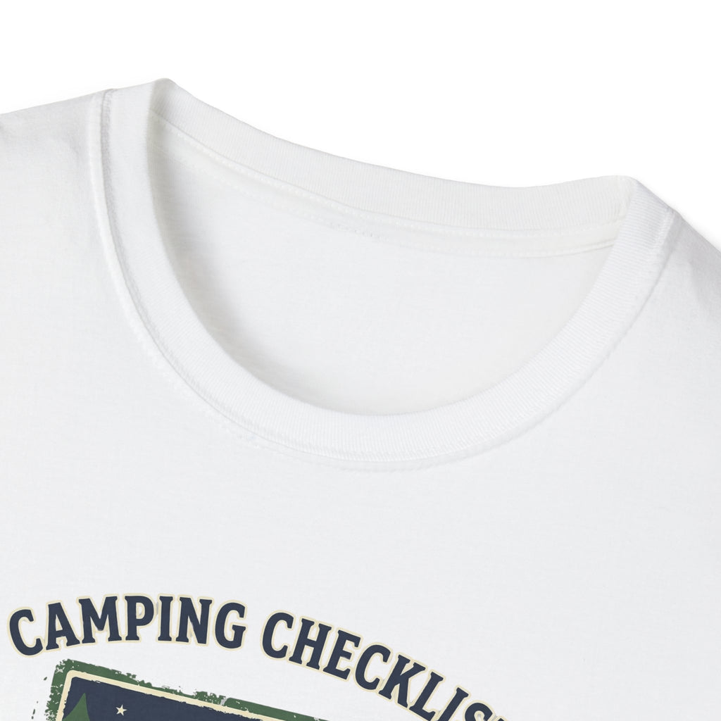 Camping Checklist Snacks T-Shirt | Camping Graphic Tee, Tent Campfire Design
