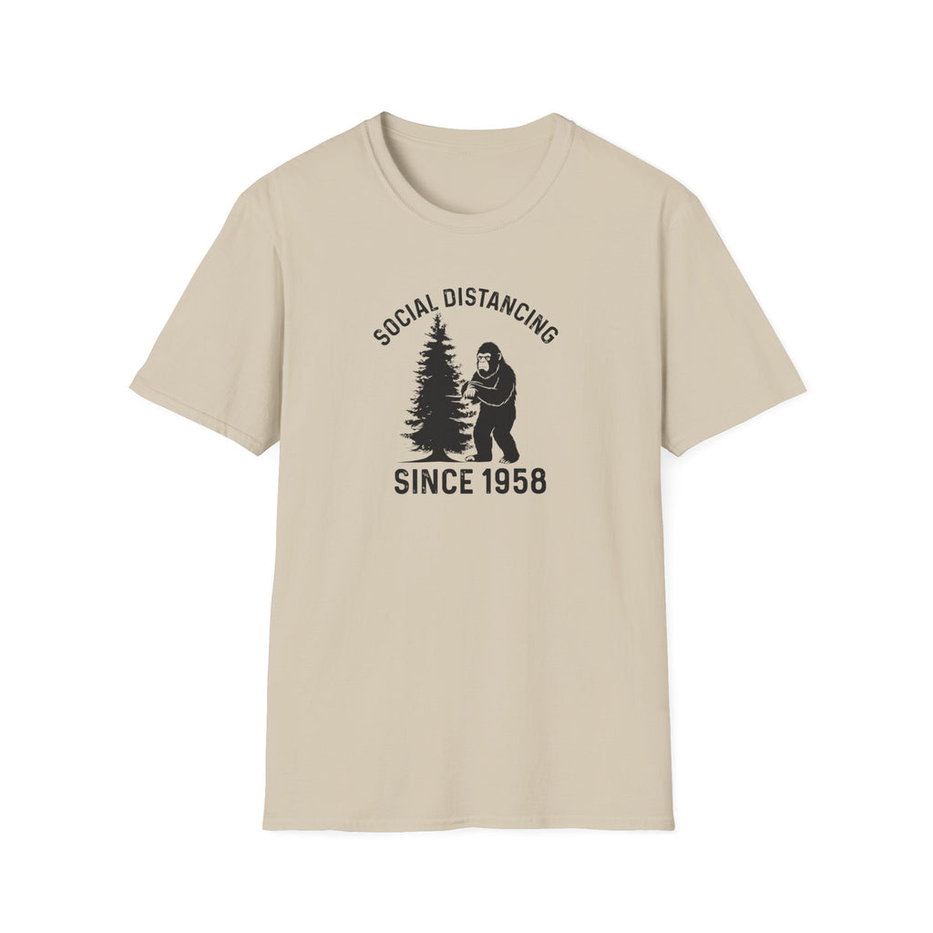 Social Distancing Since 1958 T-Shirt | Bigfoot Sasquatch Graphic