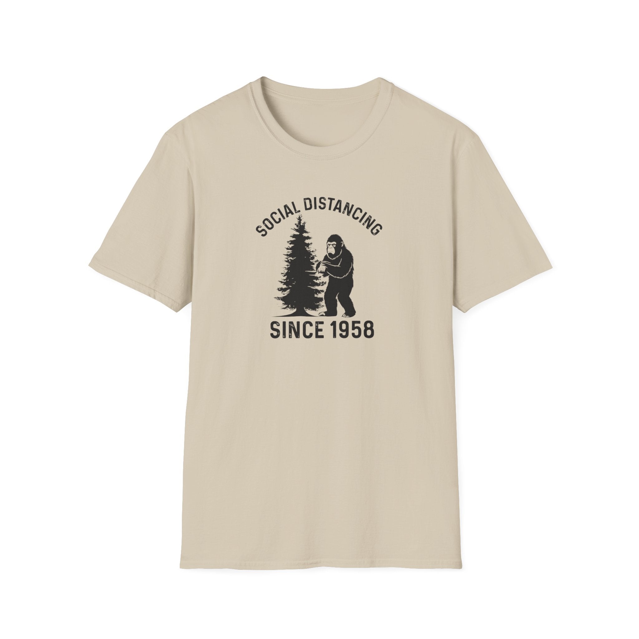 Social Distancing Since 1958 T-Shirt | Bigfoot Sasquatch Graphic