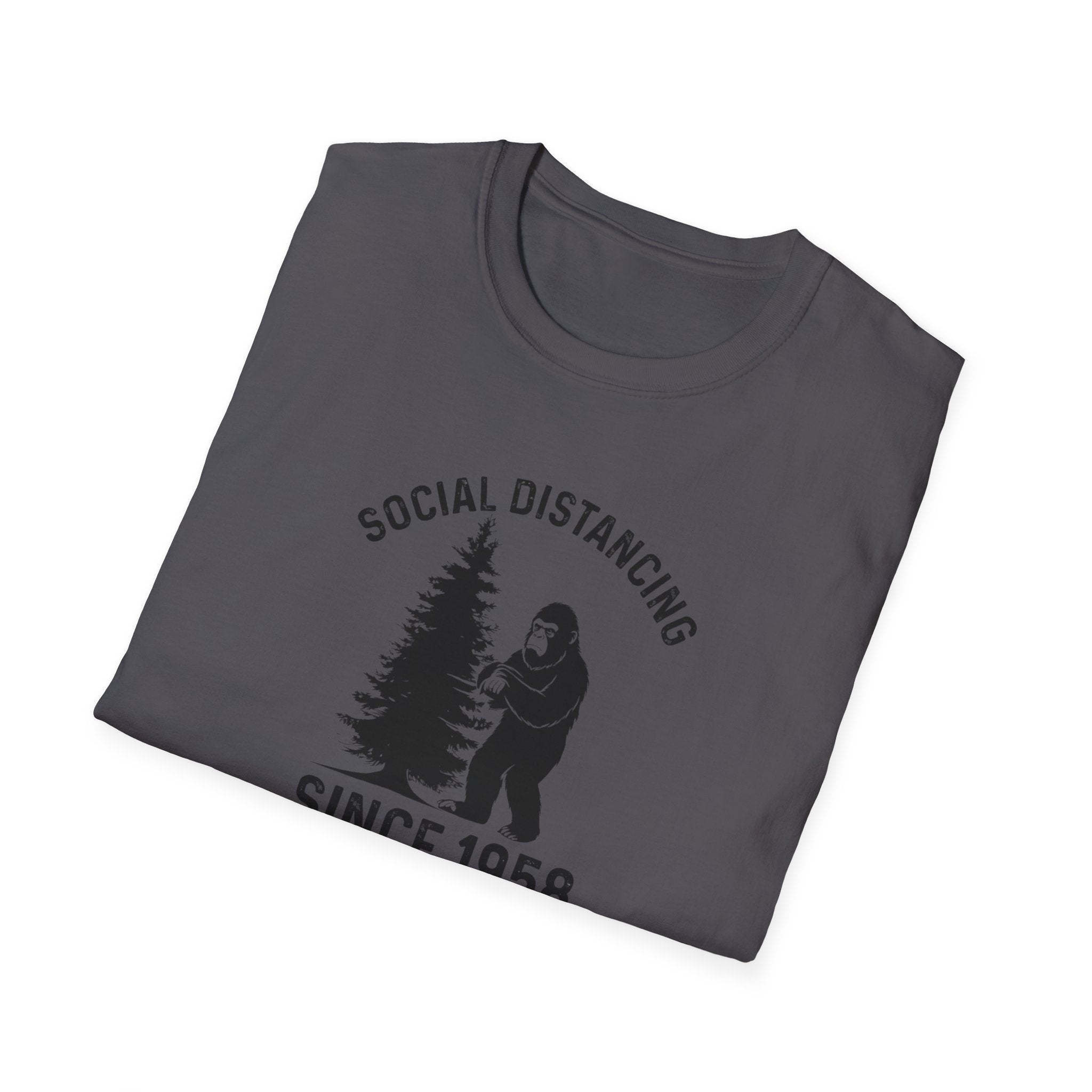 Social Distancing Since 1958 T-Shirt | Bigfoot Sasquatch Graphic