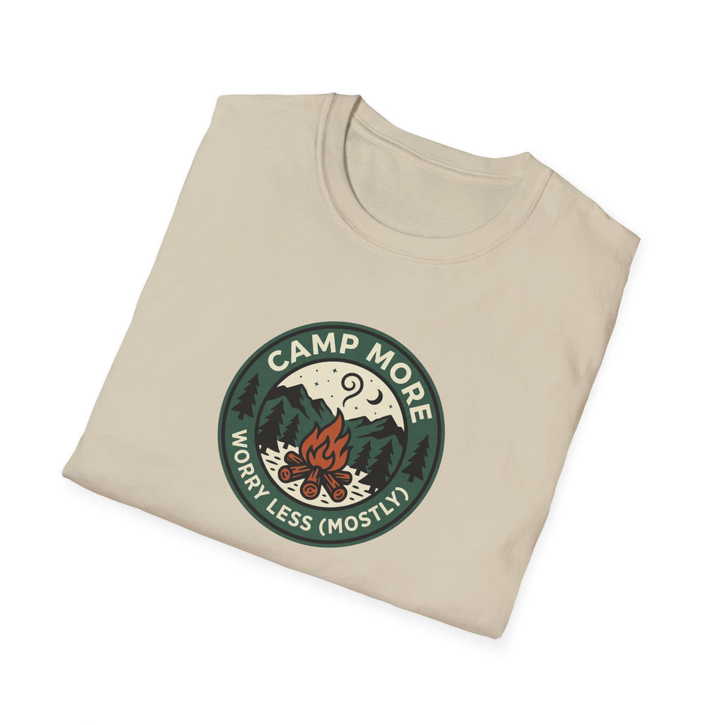 Camp More Campfire Badge T-Shirt | Outdoor Camping Graphic