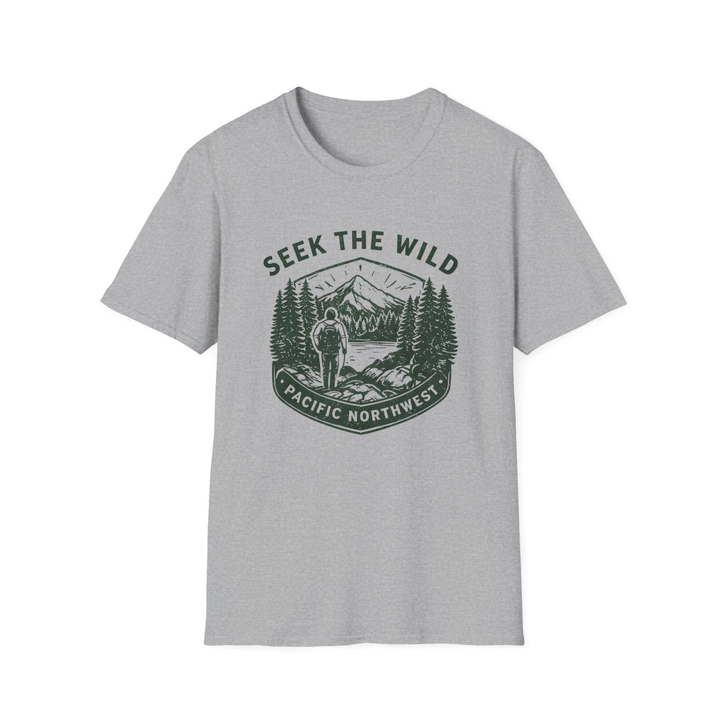 Seek the Wild hiker mountain graphic T-Shirt | Pacific Northwest outdoor design