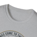 Camping Scene T-Shirt | Vintage Tent Lake Illustration, 'Good Things Come to Those Who Wait'