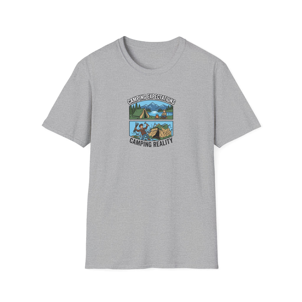 Camping Reality T-Shirt | Scenic Tent, Lake, Mountains Outdoor Adventure