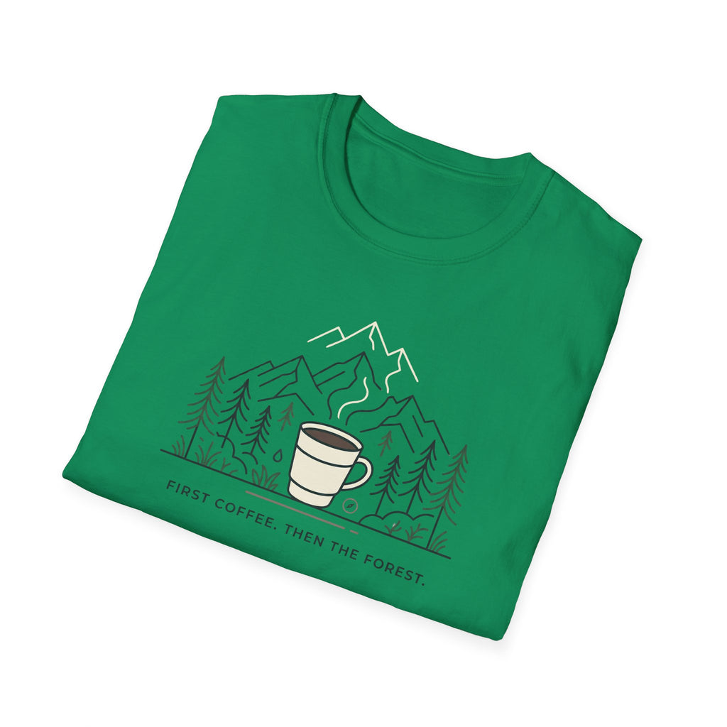 Coffee Cup in Pines T-Shirt | mountain camp mug, minimalist outdoors design