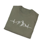 Mountain Heartbeat T-Shirt — Minimalist Mountain ECG Tee for Hikers & Outdoor Lovers