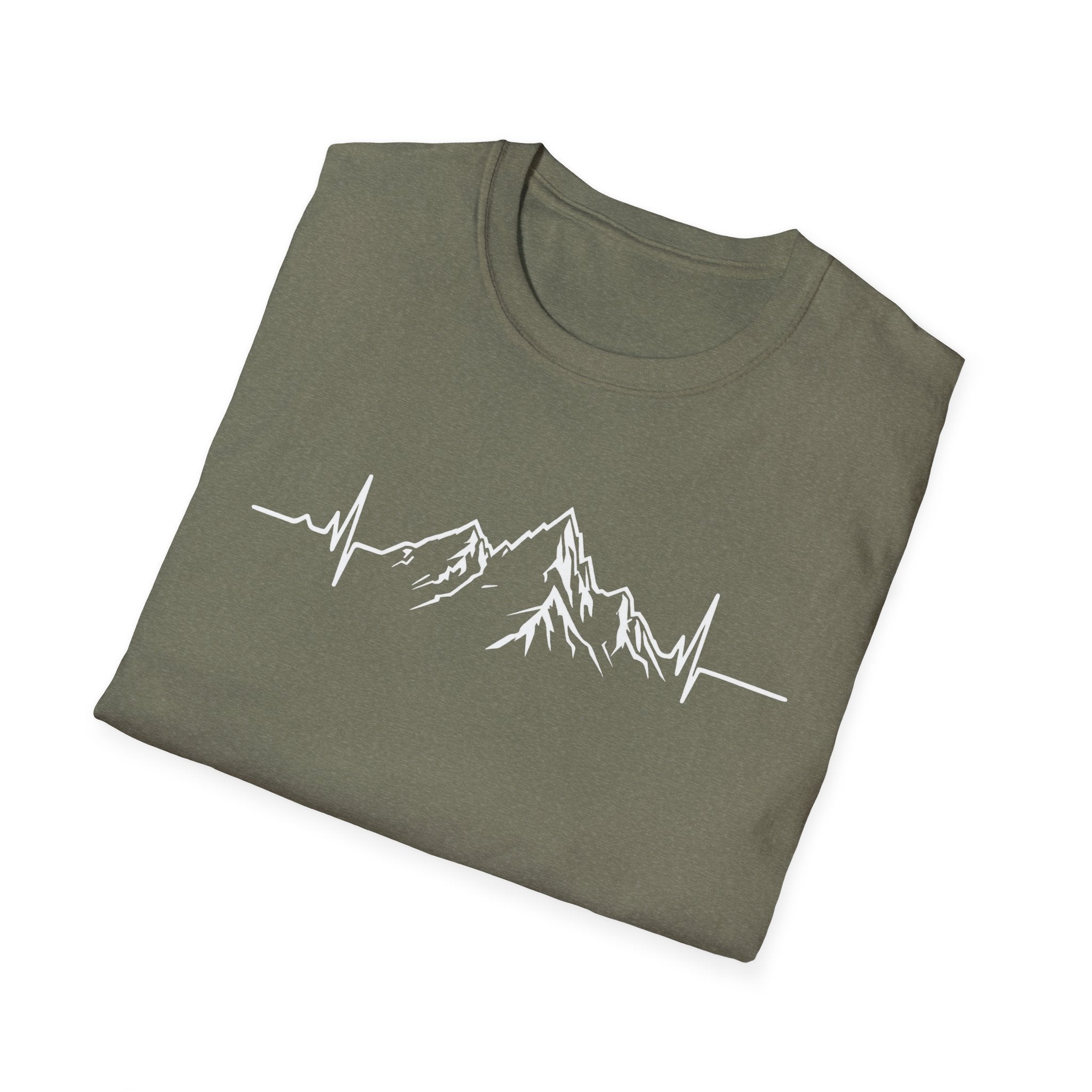 Mountain Heartbeat T-Shirt — Minimalist Mountain ECG Tee for Hikers & Outdoor Lovers