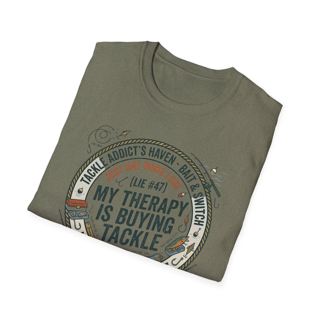 My Therapy Is Buying Tackle Fishing T-Shirt | Fishing Rod Reel Bait Angler Tee
