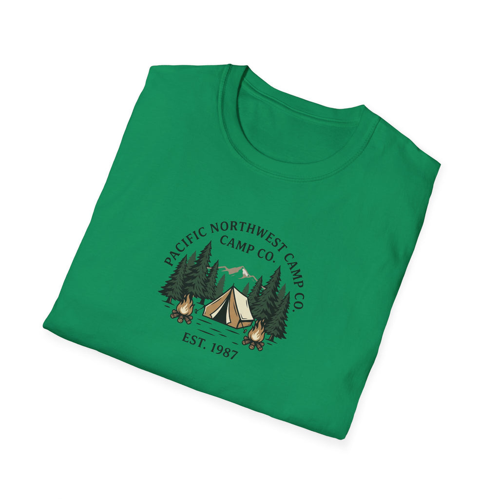 Campwood Trees Tent Graphic T-Shirt | Mountain Camping Logo, EST 1987