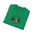 Campwood Trees Tent Graphic T-Shirt | Mountain Camping Logo, EST 1987