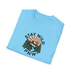 Stay Wild PNW T-Shirt | Mountain Sunset, Pine Trees, River Road