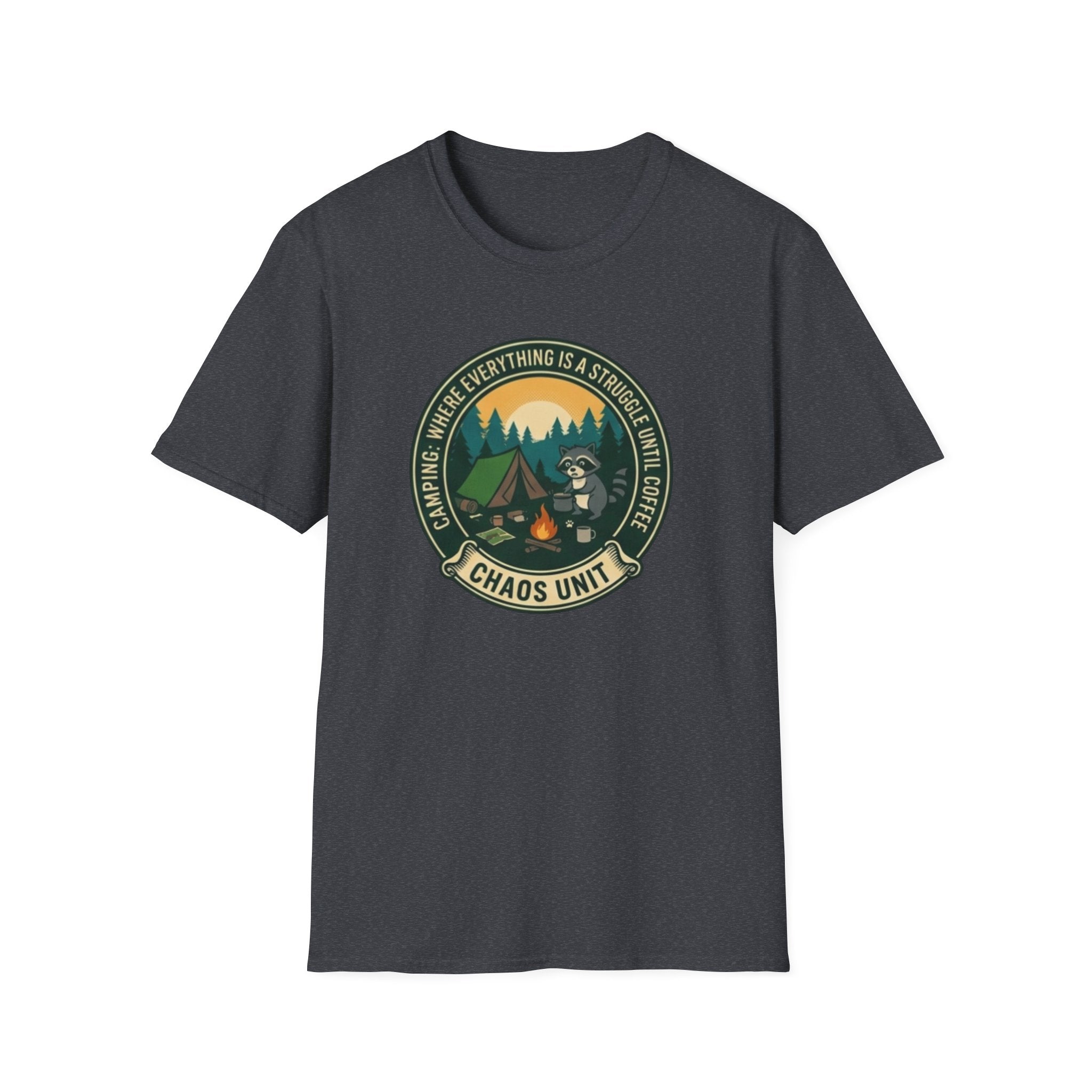 Camping Coffee Bear Chaos Unit T-Shirt | Campfire Woods Graphic