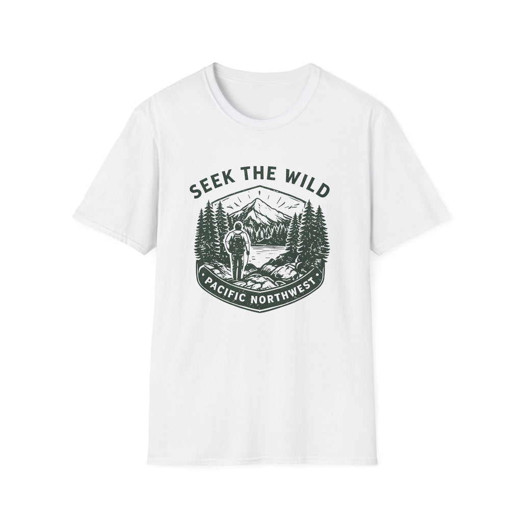 Seek the Wild hiker mountain graphic T-Shirt | Pacific Northwest outdoor design
