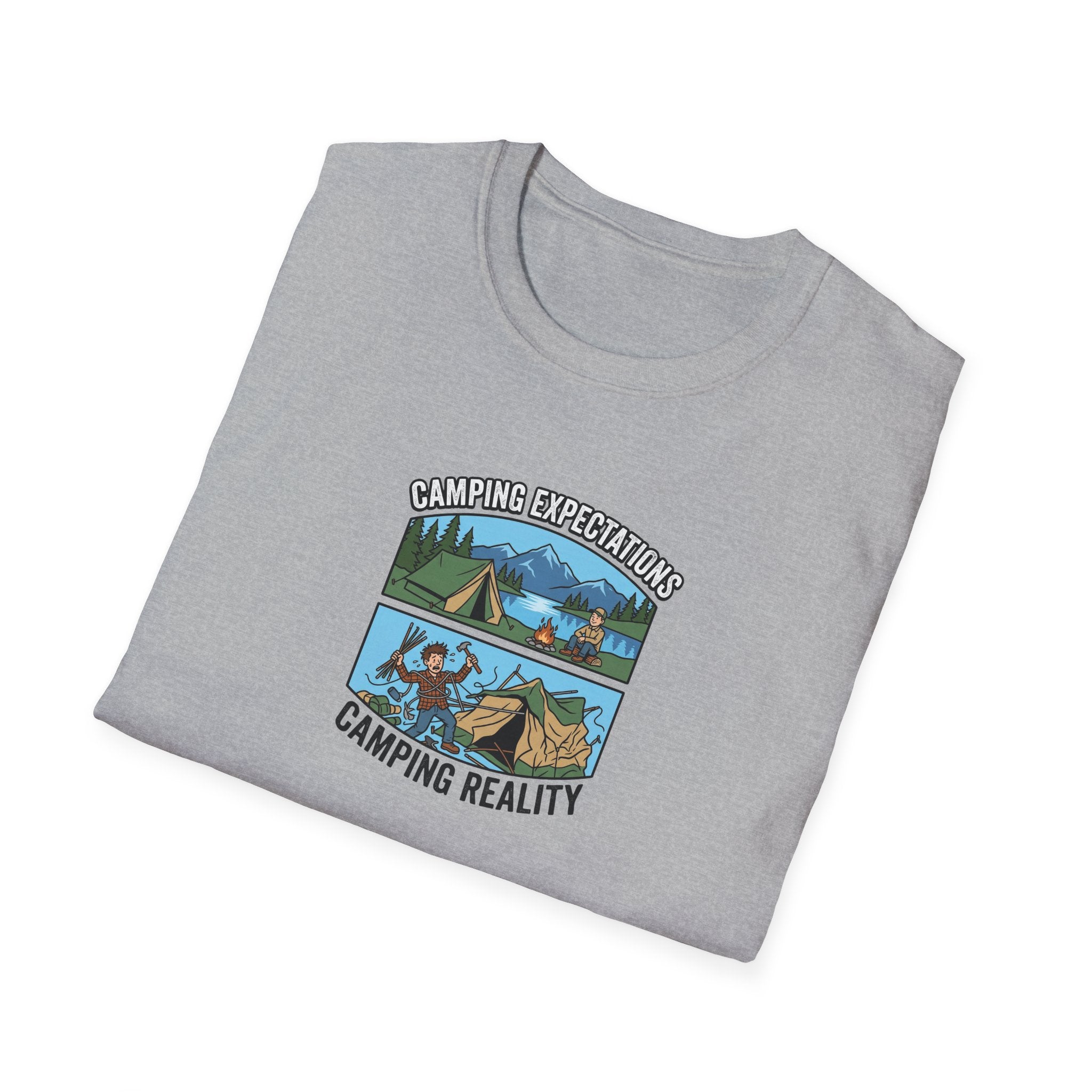 Camping Reality T-Shirt | Scenic Tent, Lake, Mountains Outdoor Adventure