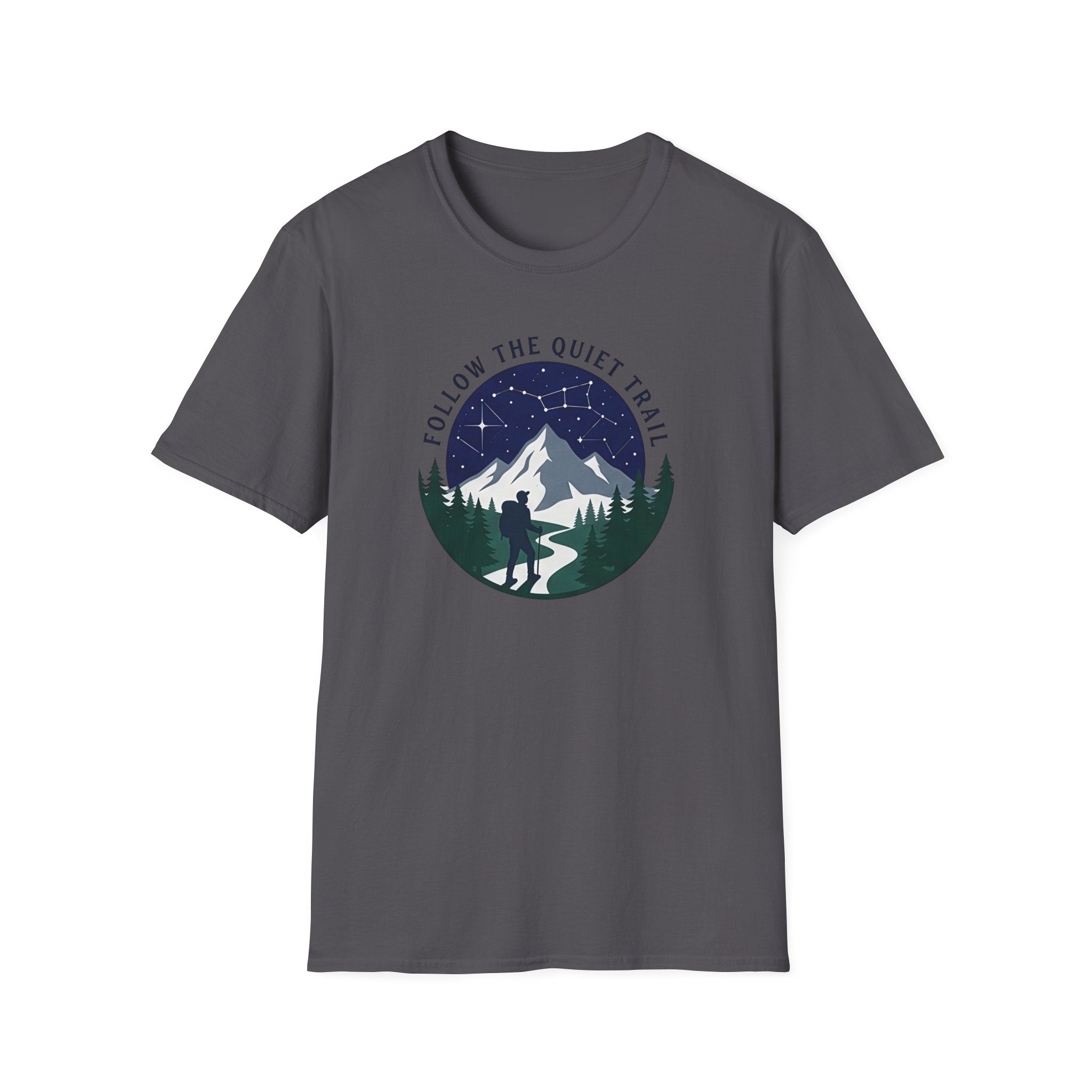 Follow The Quiet Trail Hiking T Shirt | Mountain Night Sky