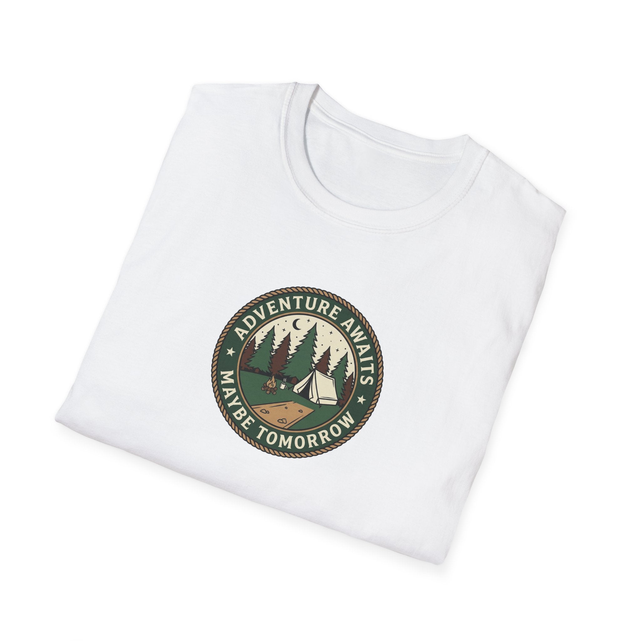 Adventure Awaits Maybe Tomorrow T-Shirt | Camping Patch Graphic