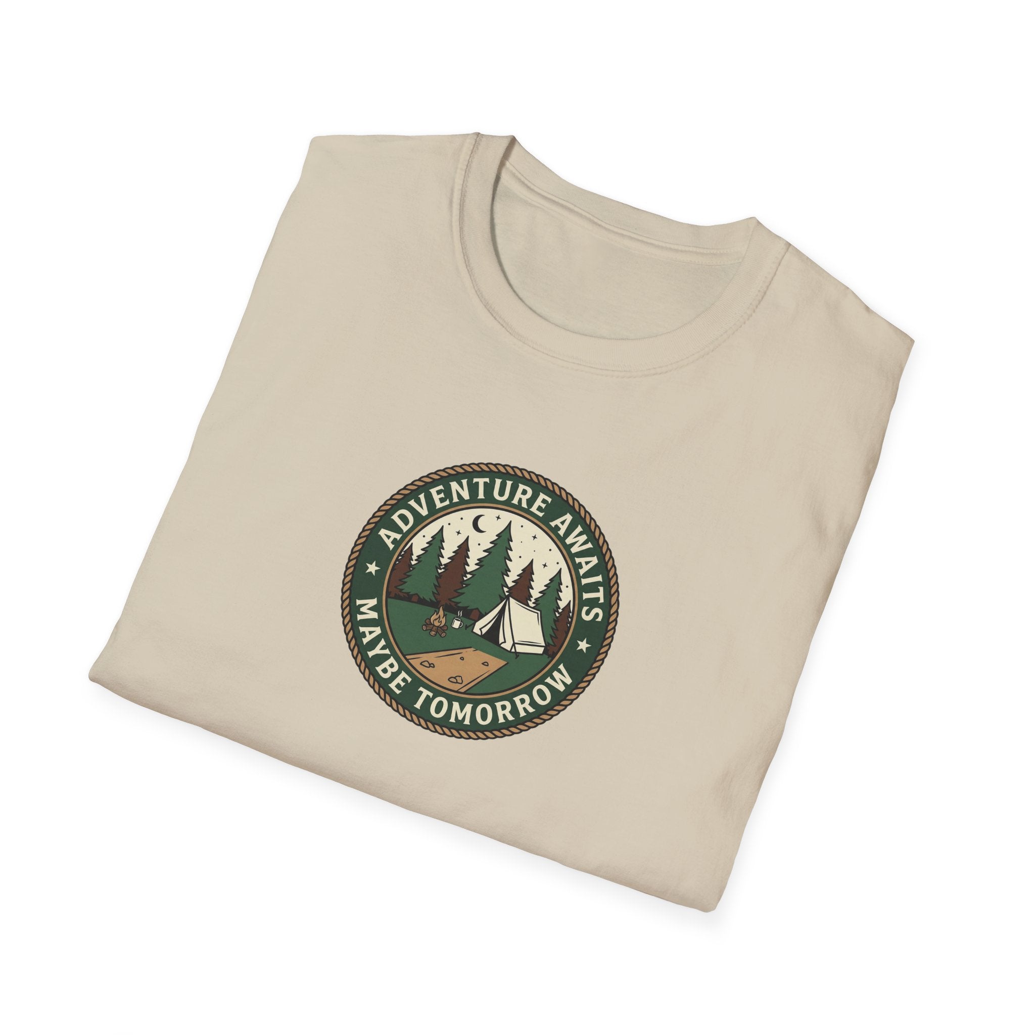 Adventure Awaits Maybe Tomorrow T-Shirt | Camping Patch Graphic