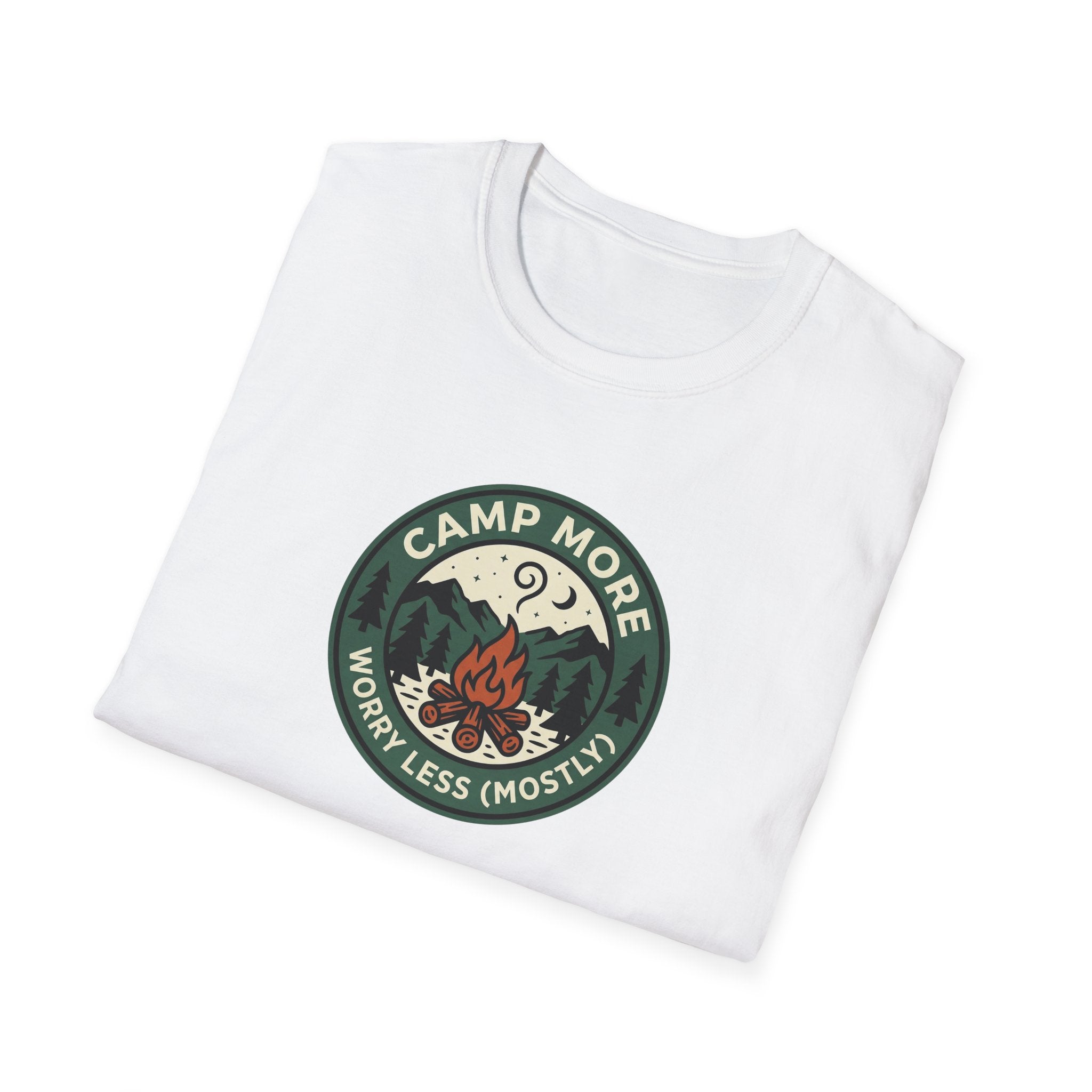 Camp More Campfire Badge T-Shirt | Outdoor Camping Graphic