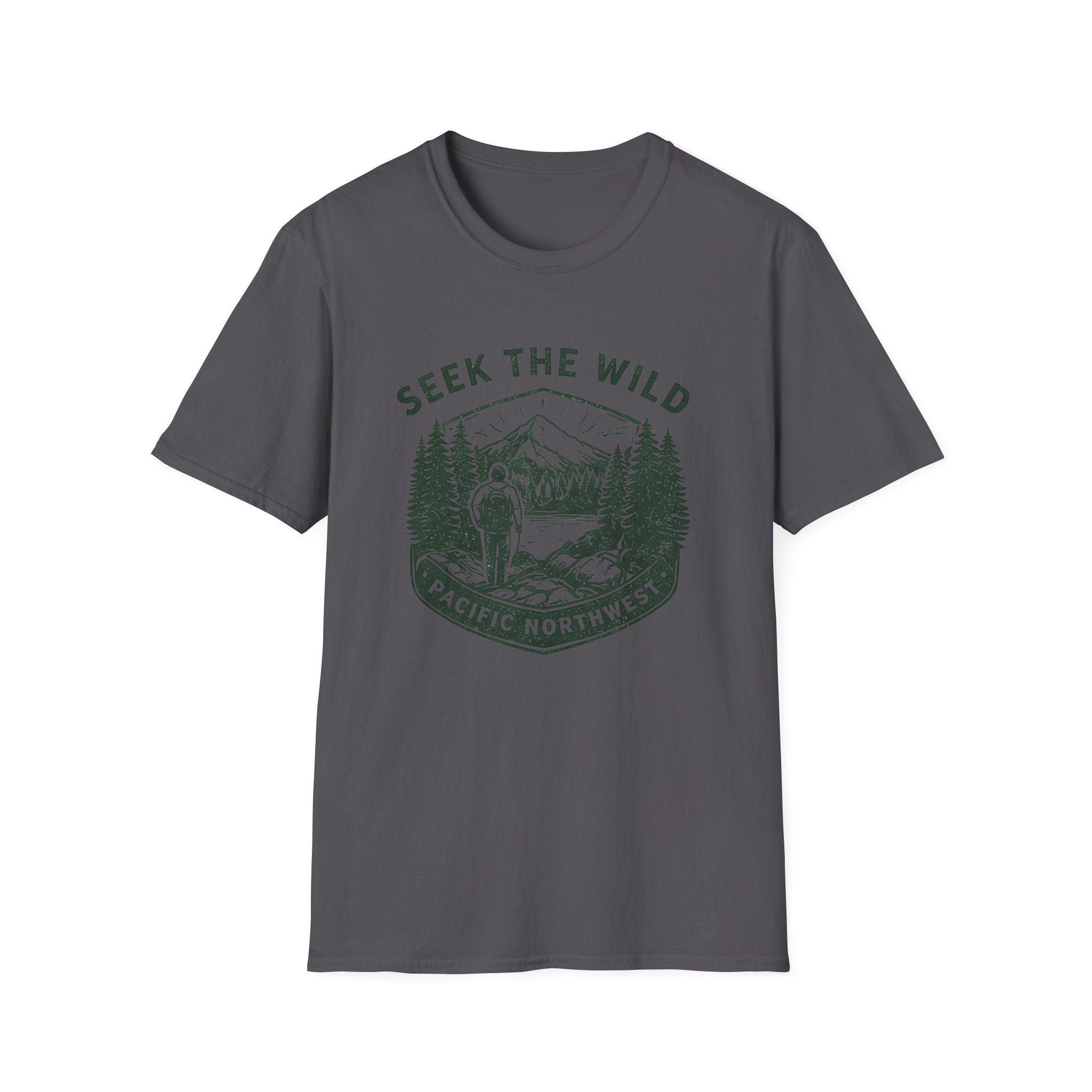 Seek the Wild hiker mountain graphic T-Shirt | Pacific Northwest outdoor design