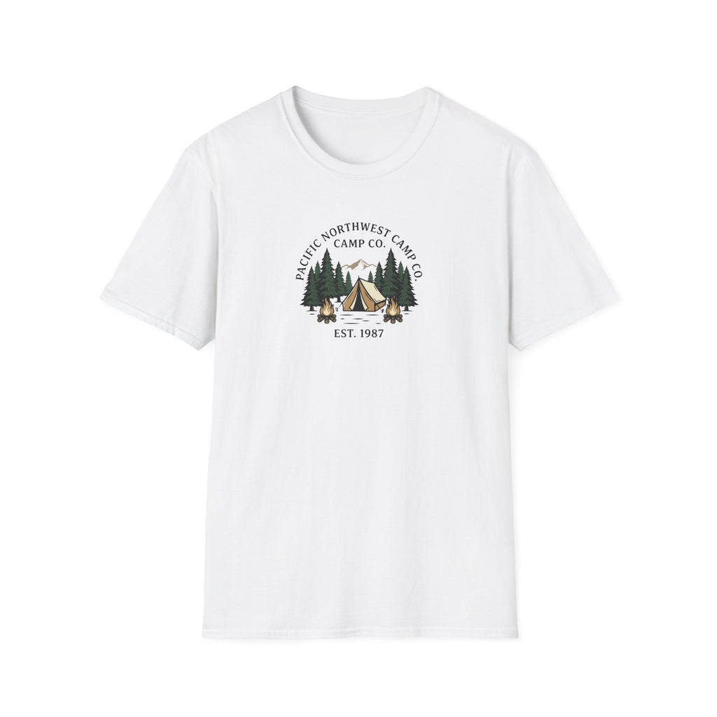 Campwood Trees Tent Graphic T-Shirt | Mountain Camping Logo, EST 1987
