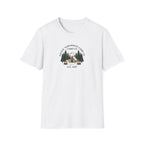 Campwood Trees Tent Graphic T-Shirt | Mountain Camping Logo, EST 1987