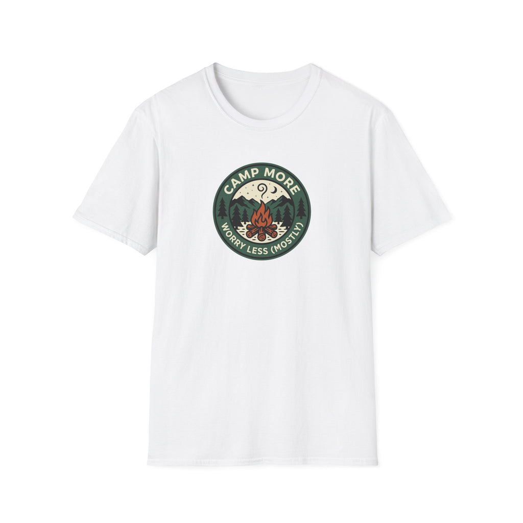 Camp More Campfire Badge T-Shirt | Outdoor Camping Graphic