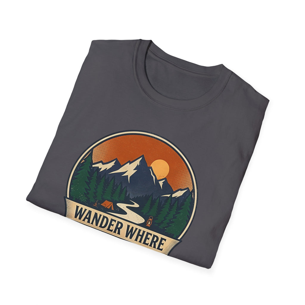 Wander Where The Signal Fades T-Shirt | Mountain Sunset Camping Design