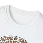 Sasquatch Hide & Seek Champion T-Shirt | Powered by Coffee, Bigfoot Design